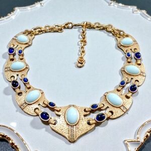 Etruscan Revival  Hammered Turquoise Lapis Crystal Shield Necklace